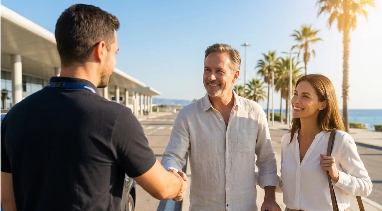 Driver greeting guests at a private transfer pickup in Tangier